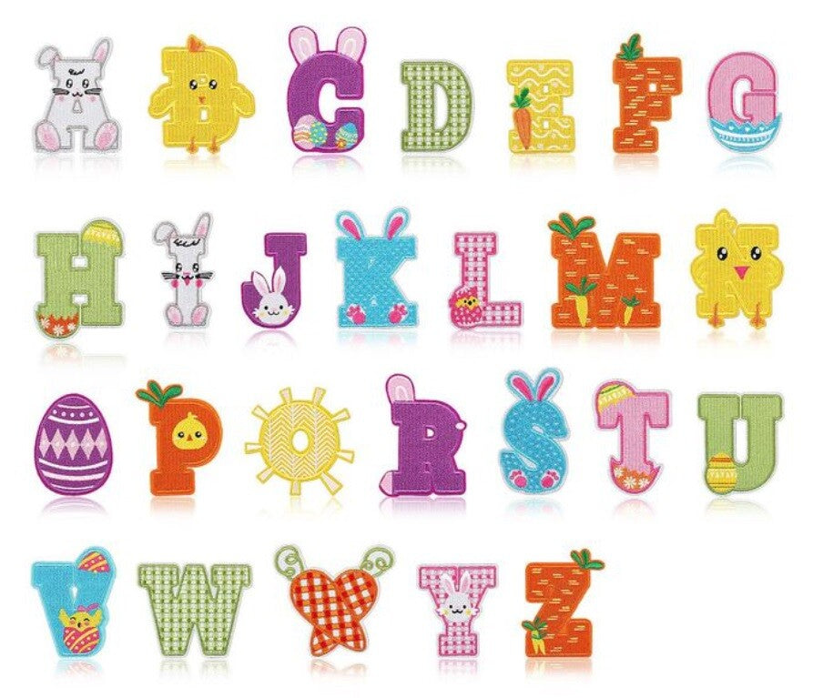 Easter Spring Alphabet Patch Letter Patches Iron on Sew on Embroidery Letters