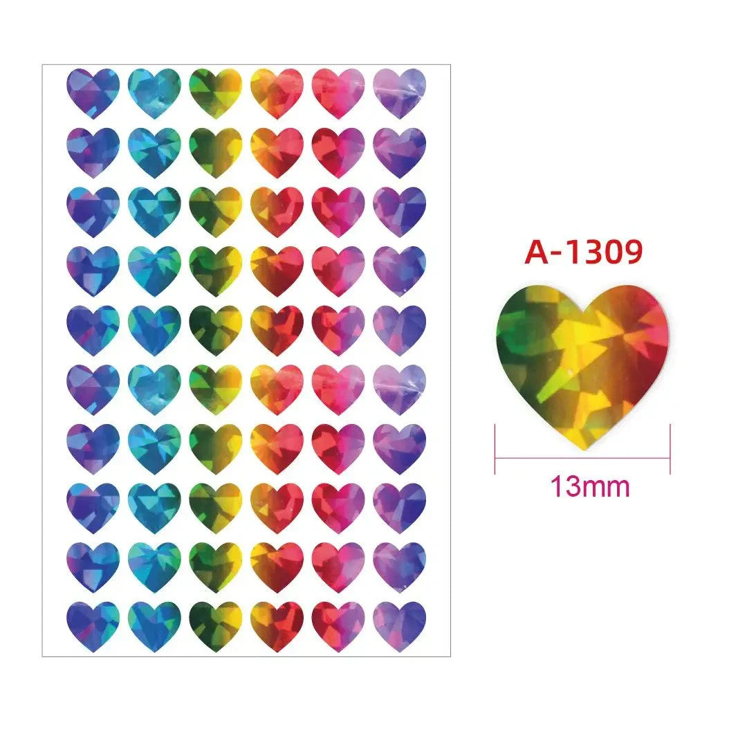 Heart Stickers Peel and Stick Hearts Laser Hologram Holographic Glitter 13mm - Rainbow (A1309)