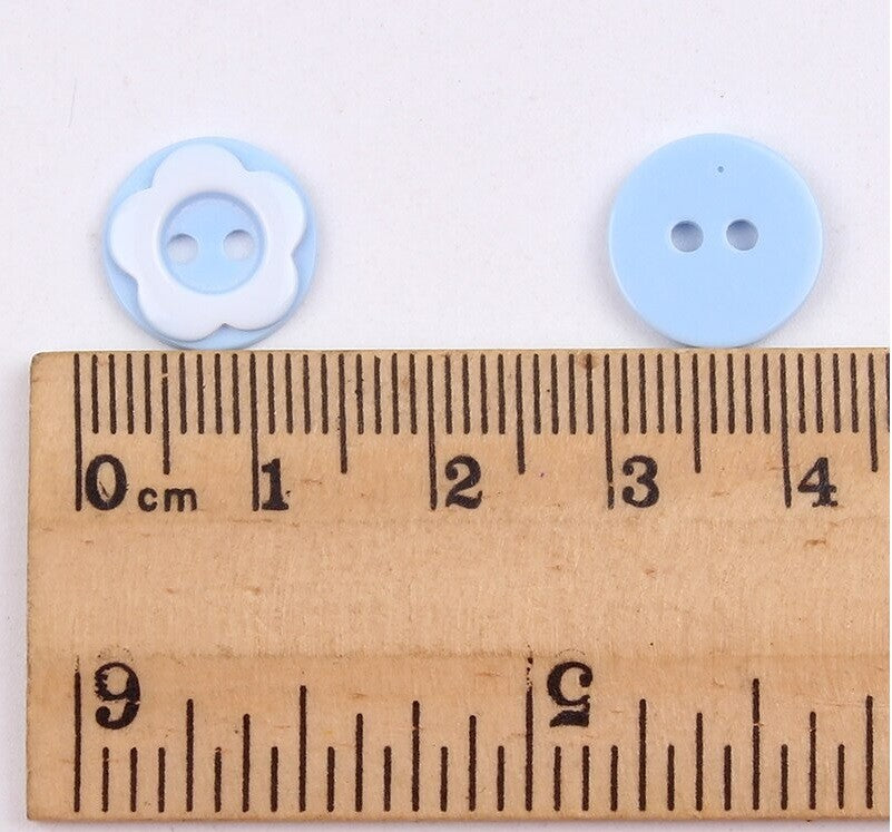 13mm Flower Buttons - Blue Pink Red Black White Multicoloured Mix - 2 Hole Resin