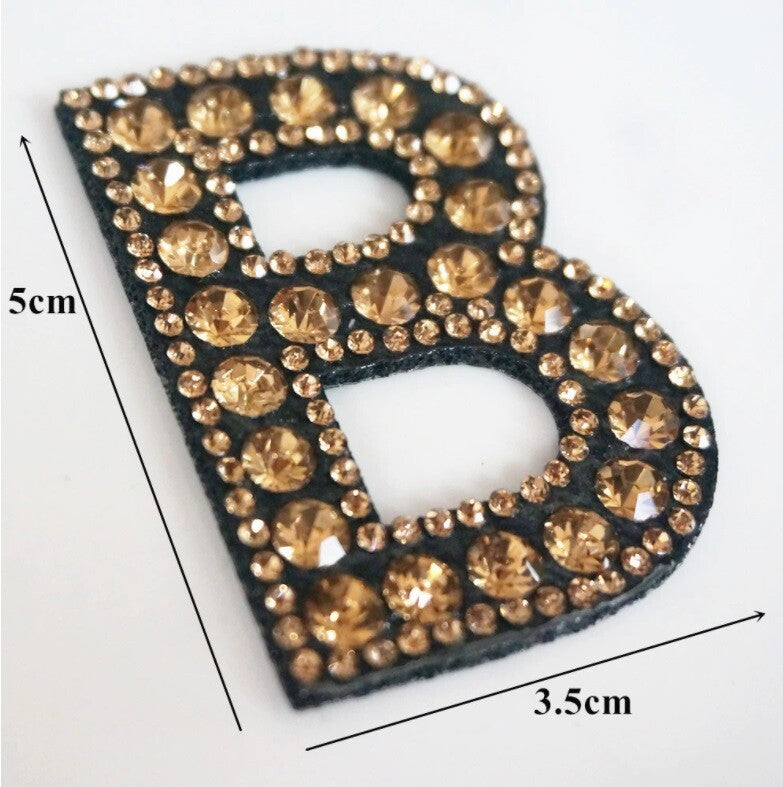 Champagne Gold Rhinestone Letter Patch Patches Glue Iron Sew on Alphabet Crystal