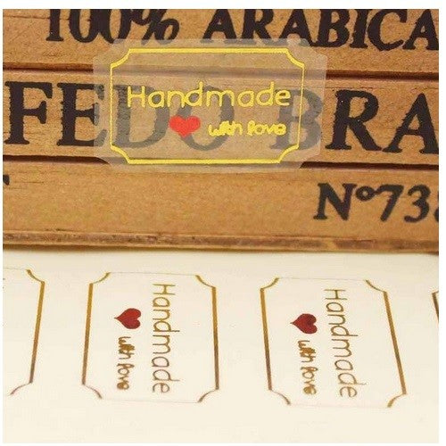 Rectangle Labels Handmade with Love Craft Stickers Red & Gold Transparent White - Transparent