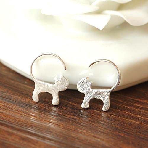 Silver Minimalist Cat Tail Earrings Pair Half Hoop Design