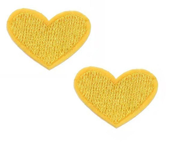 2 Yellow Heart Patches Iron On Sew On Hearts Patch Embroidered Applique Badges