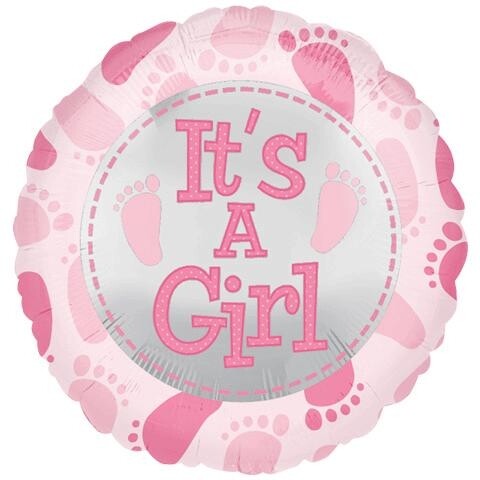It's a Boy It's a Girl Baby Shower New Baby Gender Reveal Balloon 18" - It's a Girl Footprint Design