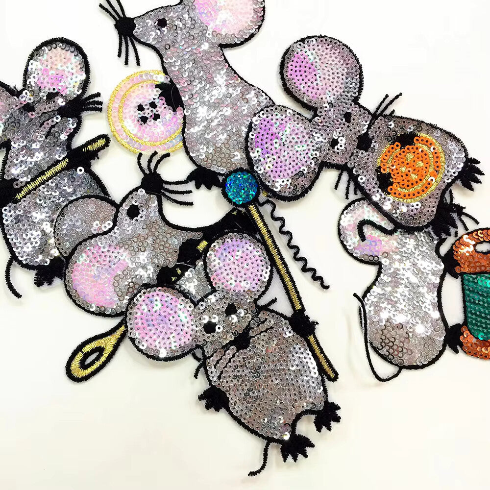 Mouse Patch Patches Sequins Mice Iron on Applique Customise Clothing