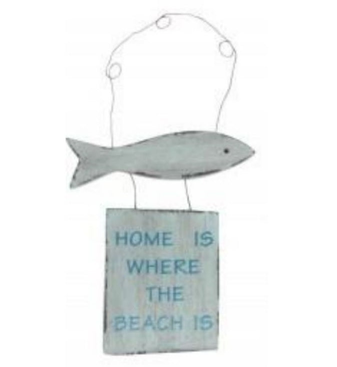 Nautical Wooden Hanging Plaque Sign Home Gift Beach Hut Decoration Gisela Graham - Home Is Where the Beach Is