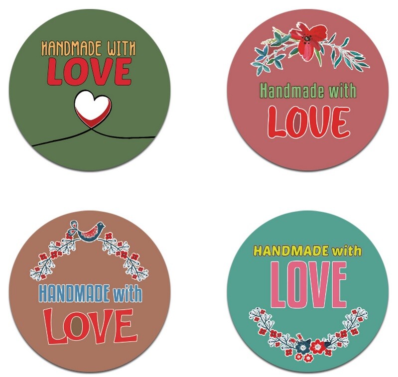 Round Labels Handmade with Love Sticker Thank You Gift Craft Seal Stickers 2.5cm - Design 3