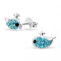 925 Sterling Silver Light Blue Crystal Whale Stud Earrings 10x7mm & Gift Box #9