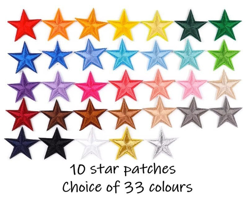 10 x Star Iron On Patch Sew On Star 3cmx3cm Applique Patches - 33 Colours