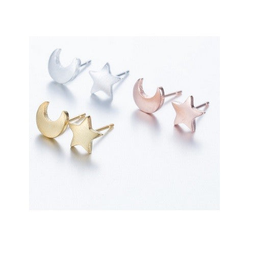 Star and Crescent Moon Stud Earrings 7x8mm & Gift Box Wiccan Pagan Gift