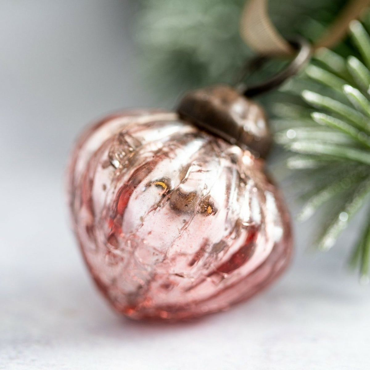 6 Pack Small Glass Handcrafted Baubles Premium Traditional Christmas Tree Craft - Set of 6 Small Rose Quartz Crackle Glass Lanterns