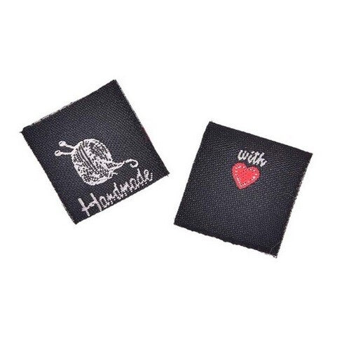 Black Fabric Labels Tag Handmade With Love Sew On Garment Cotton Clothing Label - Woollen Ball