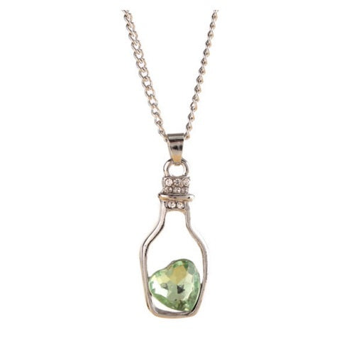 Cute Love Heart in a Bottle Message Pendant Austrian Crystal Necklace Kawaii - Green