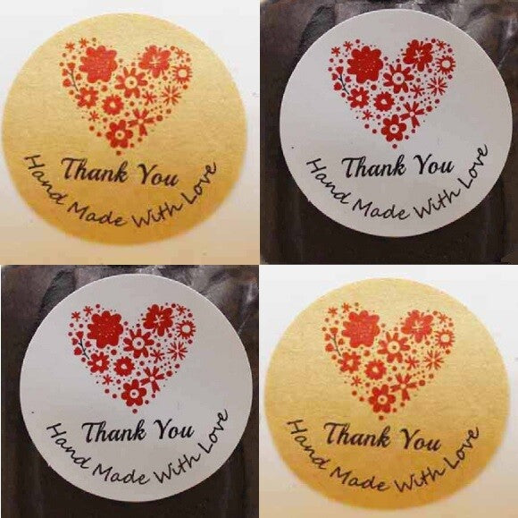 Round Flower Heart Labels Thank You Hand Made Gift Craft Stickers Label 3cm
