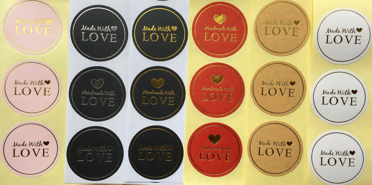 Round Labels Hand made with love Mixed Gift Craft Stickers Thank You Sticker