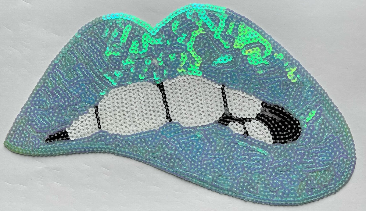 Large Rose Gold Silver Pink Lips Mouth Pop Art Lip Sequin Iron on Sew on Patch - Ab Mint - Iron On