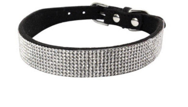 Suede Rhinestone Dog Collar Diamante Puppy Yorkie Teacup Chihuahua & Upwards - Black