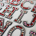 Red Pink Multi Rhinestone Letter Patch Patches Iron on Sew on Alphabet Crystal