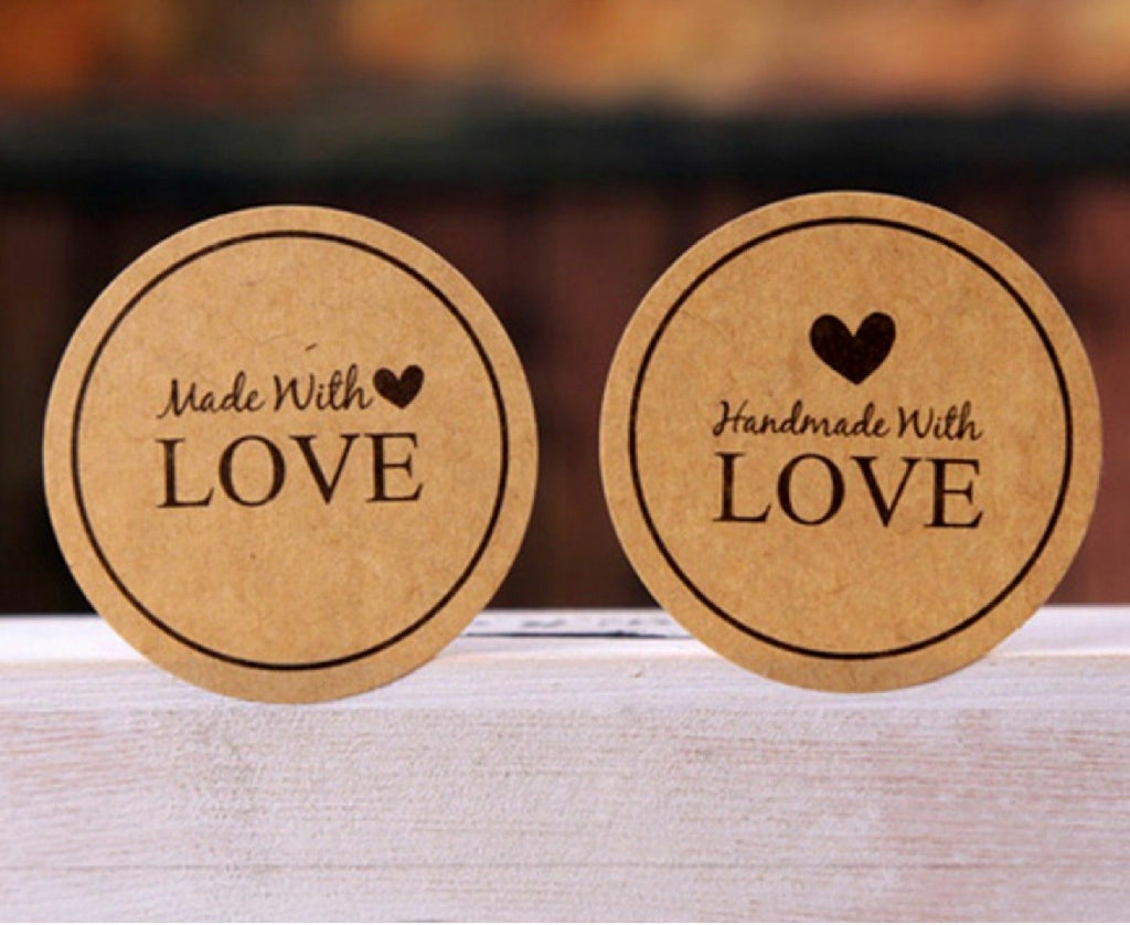 Round Paper Labels Handmade with Love Gift Food Kraft Craft Stickers Seal