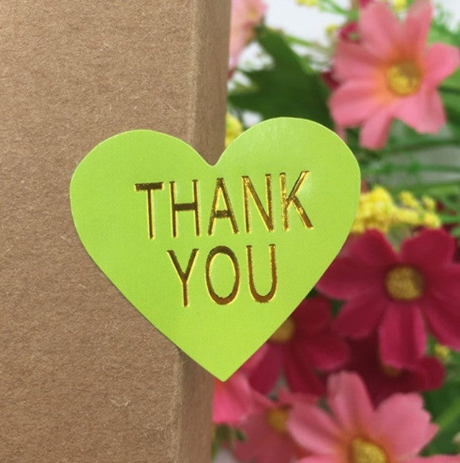 96 x Heart Paper Labels Stickers 'Thank You' Gift Craft Stickers Seals 6 Colours - Green