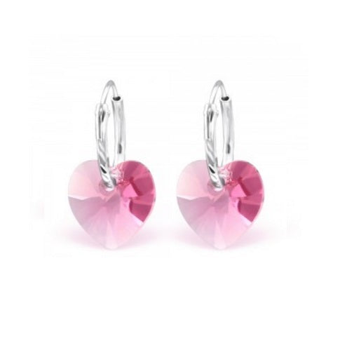 925 Sterling Silver Crystal Hoop Heart Earrings Choice of Colours - Rose