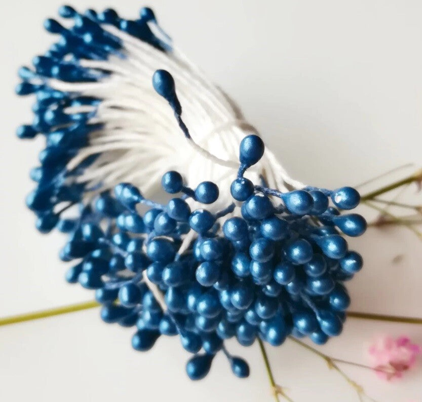 Artificial Flower Stamen Double Head Eco Friendly Wedding Floral Craft - 3mm - Dark Blue