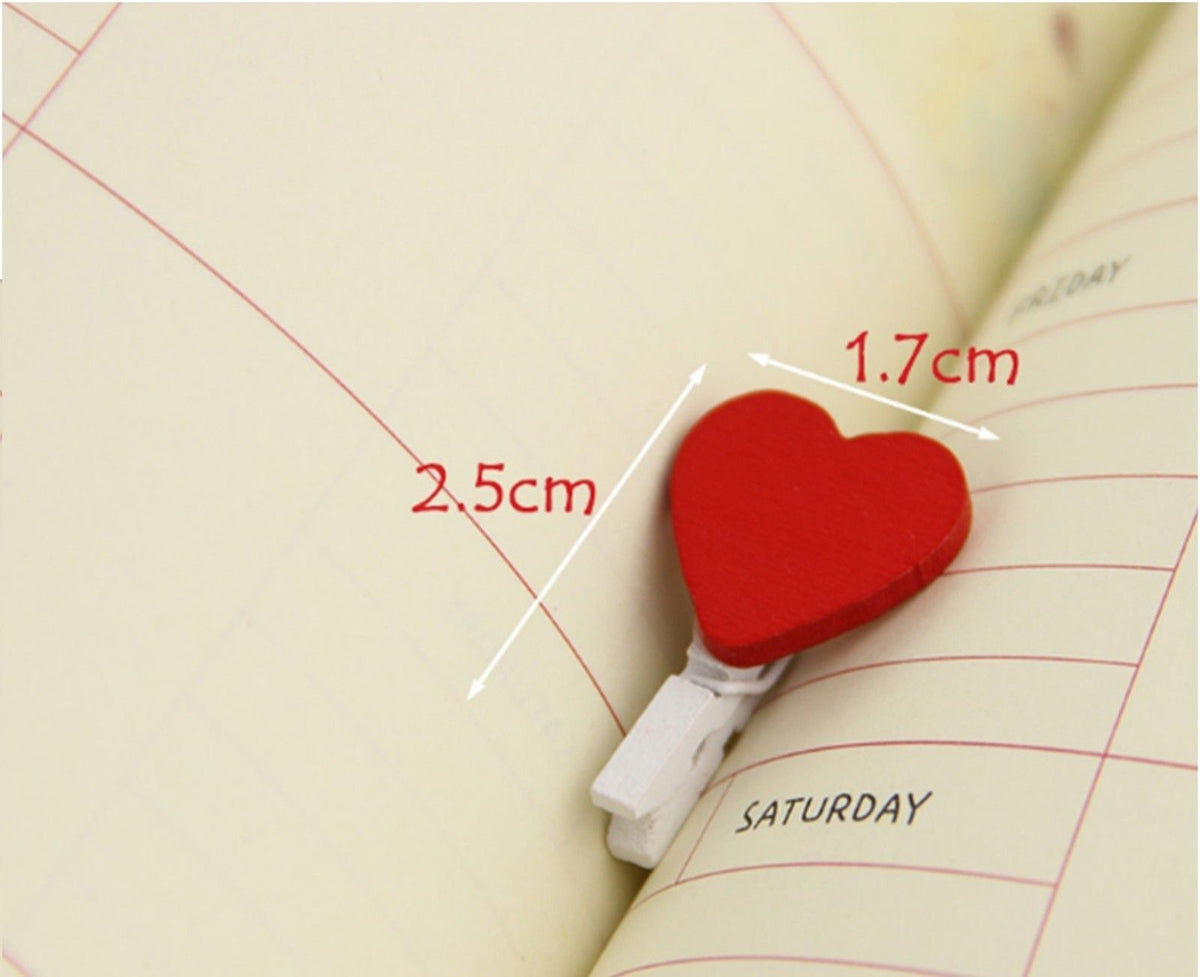 Mini Wooden White Pegs with Red Hearts Craft Wedding Hanging Photo Clips Wood