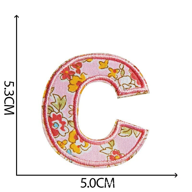 5cm Pink Letter Flower Patch Iron on Alphabet Flowers Patches Customise Clothes