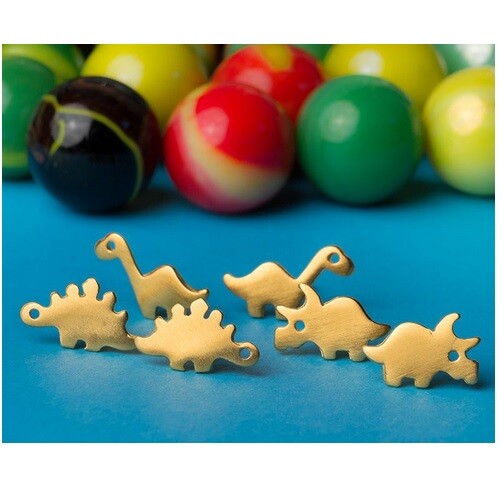 Tiny Dinosaur Stud Earrings Gold & Silver T-Rex Velociraptor & Gift Box